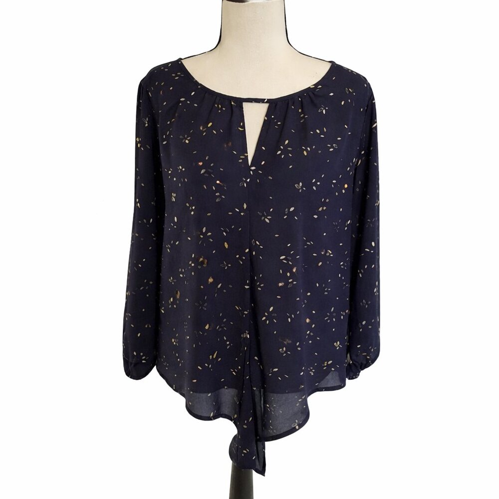 West Kei Black Floral Blouse Medium 3/4 Sleeve V-Neck Business Casual Top - Picture 2 of 13